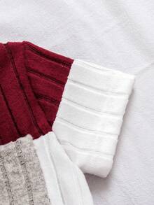 SHEIN Vintaside Kids 2pcs Baby/Baby Boy Ribbed Contrast Color Top And Blue Pants Set, All-Match Casual Comfortable Versatile Outfit For Summer Occasions - Red Violet - View 6