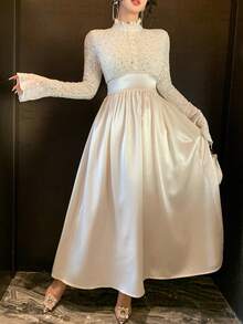 DAZY Đầm dạ hội thanh lịch màu trắng đính đá lấp lánh, thích hợp cho mùa xuân/hè, phù hợp cho ngày Valentine, đám cưới, tiệc tùng, cocktail, dáng ôm, đầm dài mùa hè. - trắng - Xem 2