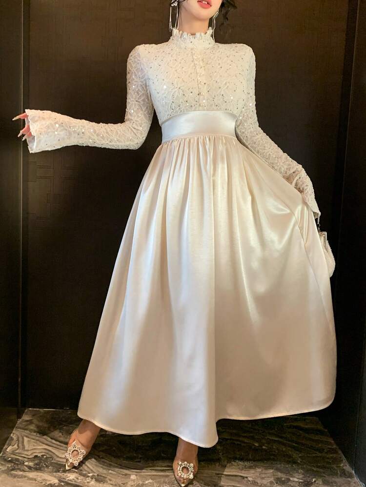 Spring/Summer White Rhinestone Embellished Elegant Formal Dress, Suitable For Valentine's Day, Wedding, Party, Cocktail, Slim Fit, Long Dress Sundress