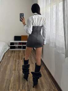 StreetHx Women's Tie Neck Ruched Mini Dress,Spring Break Outfits , Casual Dresses For Women - Dark Grey - View 2