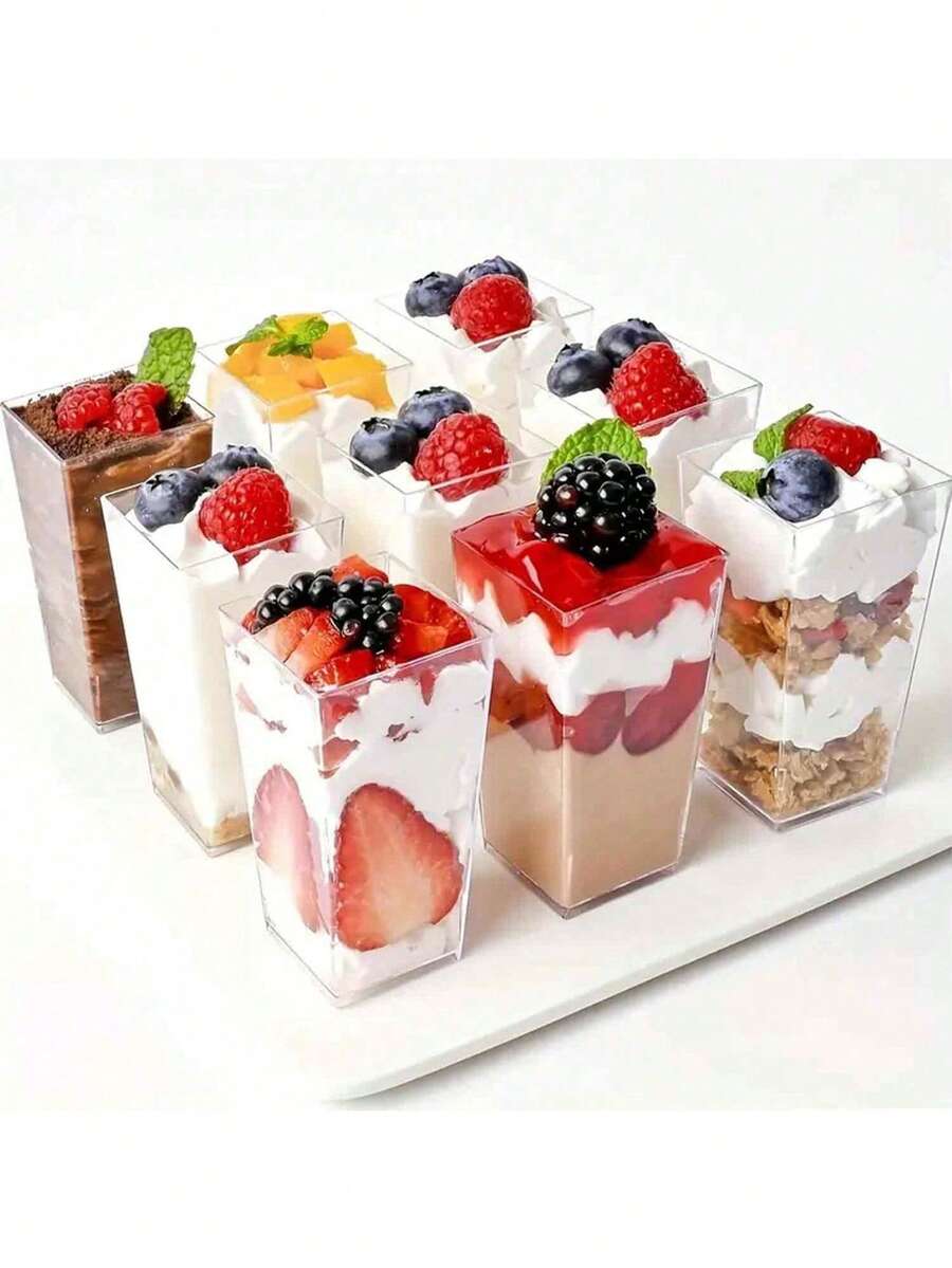 60/50/40/30/20个装 3盎司/90毫升方形迷你甜点杯，透明塑料派对零食碗，适合生日和婚礼派对 - 無色 - 查看 1