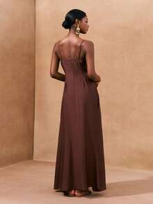 Zivah 2025 Spring New Arrival Asymmetric Ruched Maxi Dress For Vacation ,Summer Dress - Coffee Brown - View 2