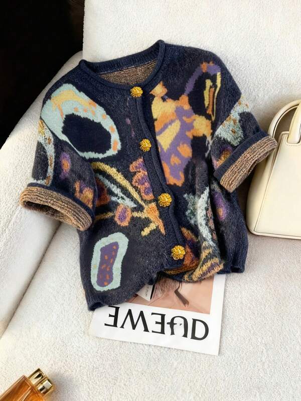 Nubod 2026 Plus Size Women's Fashion Casual Minimalist Versatile Round Neck Multi-Color Rolled Hem Cardigan Sweater Suitable For Everyday Wear