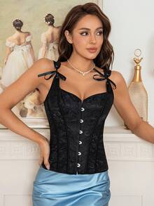 Myrelith 1件装女士纯色扭结纽扣性感无袖塑身上衣 - 黑色 - 查看 3