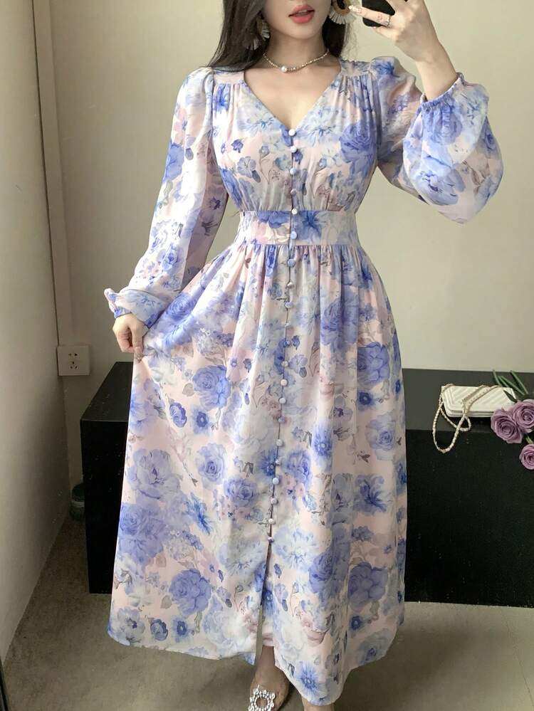 Ditsy Floral Dress, Elegant & Fitted, Suitable For Spring/Summer, Weddings, Parties, Formal Events, Commuting Maxi Dress Sundress Boho