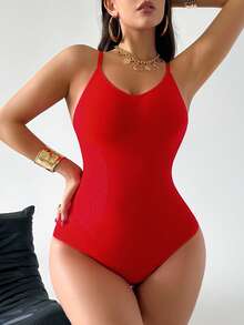 1pc Seamless Women Shapewear Bodysuit - Red - View 5