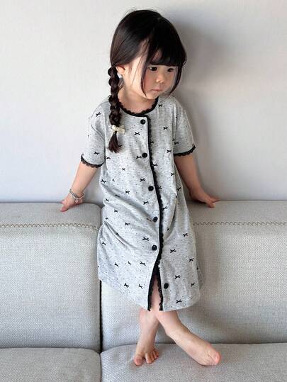 DAZY Infant/Toddler Girls' Lace Patchwork All-Over Print Comfortable Loungewear