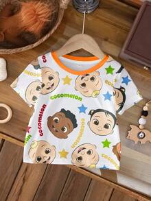 CoComelon X SHEIN Baby Boy Cartoon Figure Graphic Short Sleeve Top - White - View 1