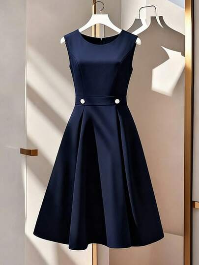 GlowEve CURVE Plus Size Summer Casual Minimalist Button Decor Sleeveless Dress