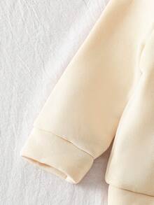 SHEIN 2件套女婴柔软舒适可爱刺绣粉色保暖连帽卫衣和裤子套装，秋冬季 - 杏色 - 查看 6