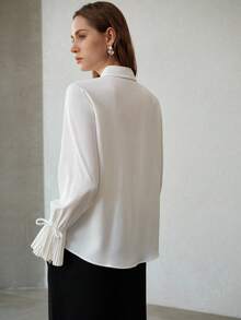 MOTF PREMIUM 女士纯色褶皱袖口休闲衬衫 - 白色 - 查看 3