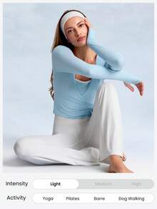 GLOWMODE FeatherFit™ Split Decision 2-In-1 Reversible Wear Buttery-Soft Stretchy Sweat-Wicking Tie-Waist Long Sleeve Top Yoga Pilates Studio Daily Casual Valentine's Day - Blue Day - View 7