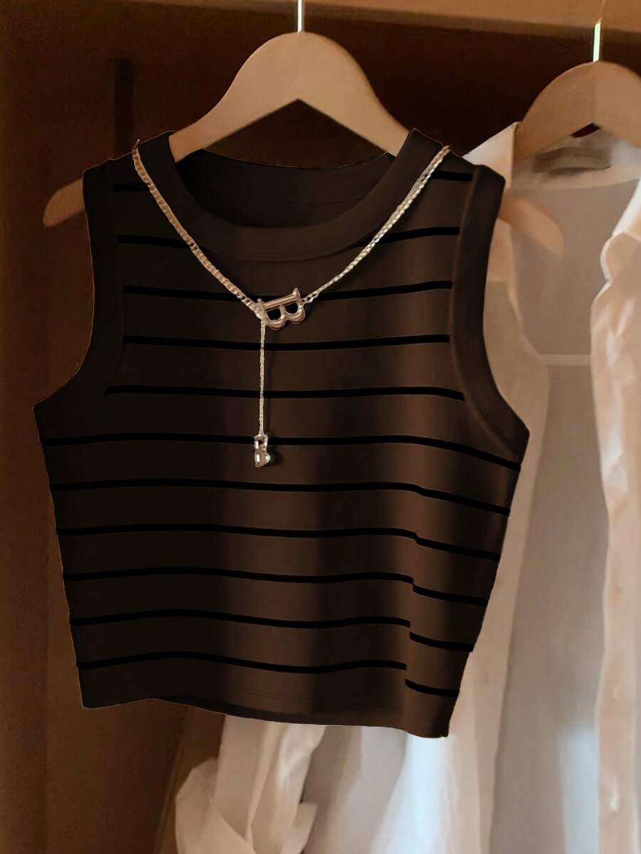 GlowEve 休闲条纹背心，夏季百搭 - 棕色 - 查看 1