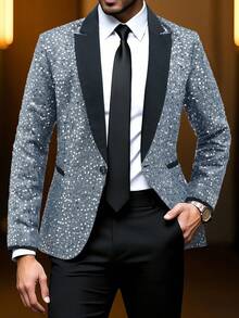 Manfinity AFTRDRK Men's Fashionable Sequin Single-Breasted Suit Jacket - Silver - View 1