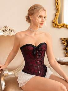 Myrelith 1pc Women Floral Jacquard Frill Trim Front Tie Fitted Camisole Top - Multicolor - View 6