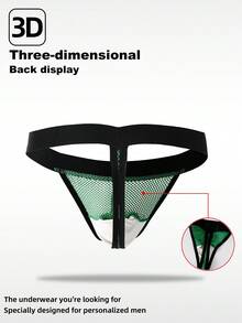 WENEZON Men's Letter Webbing Mesh Breathable Thong Underwear Underwear Thong Men S Jock Strap Men Bikini Underwear - Green - View 2