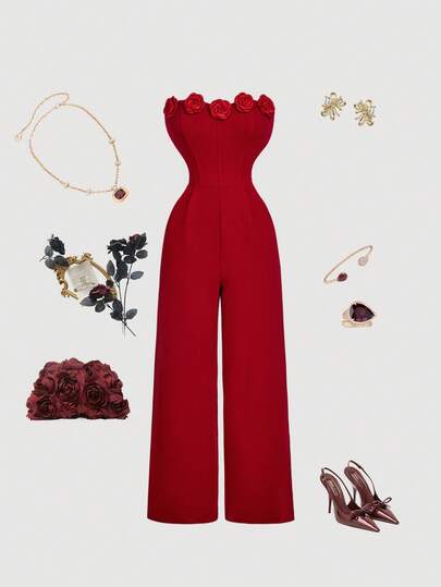 SHEIN MOD Mono bandeau minimalista de unicolor con decoración floral 3D para mujer