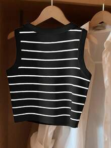 GlowEve Women's Casual Everyday Office Commute Contrast Stripe Print Tank Top, Summer - Black - View 2