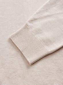 Officeau Men's V-Neck Solid Color Thick Knitted Sweater, Autumn/Winter - Apricot - View 4