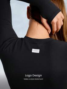 GLOWMODE FeatherFit™ Soft Stretchy Ribbed Seam-Dividing Design Long-Sleeve Tee Top Low Impact Yoga Pilates Studio Daily Casual Wear Removable Cups  Spring Summer - Black - View 7