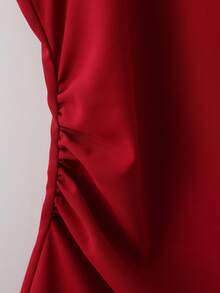 Vionelle 新款加大码女式优雅酒红色肩部蝴蝶结装饰荷叶边时尚衬衫 - 酒紅色 - 查看 7