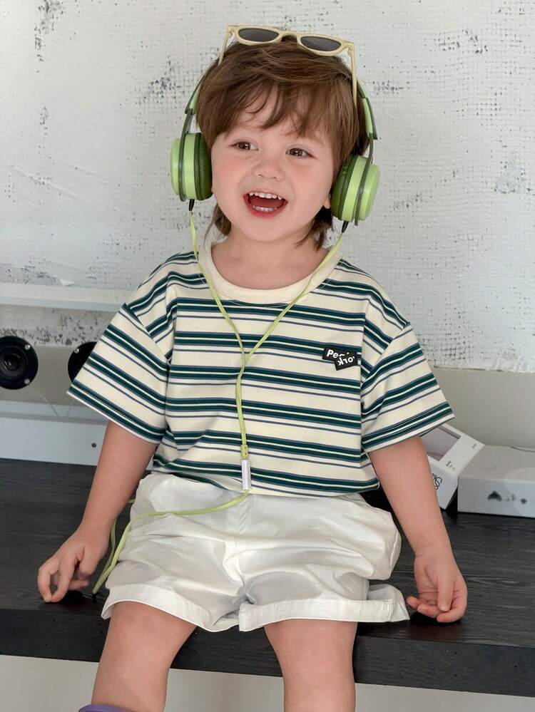 Toddler Boys' Round Neck Striped Short Sleeve Casual Top, Spring/Summer