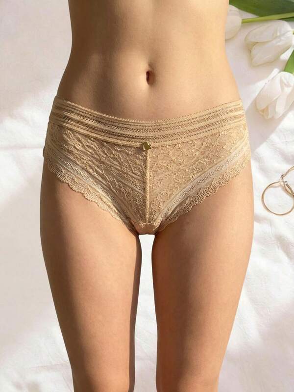 Braga triangular mujer estilo sencillo con cintura de encaje tejido elástico y suave ajuste ceñido compatible con calcetines cortos primavera-verano para uso diario y citas braga