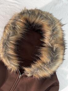 Glimmora 新款女士拉链卫衣，灰色长袖外套 - 咖啡棕 - 查看 5