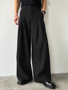 HUEFORM Quần nam dáng rộng, màu trơn, có túi xéo, kiểu dáng thường ngày. - màu đen - Xem 4