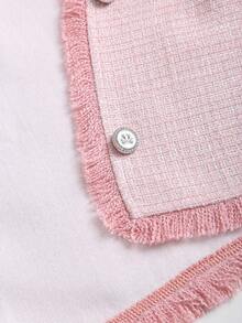 Sweetra Women's New Elegant Tweed Pinafore Dress And Fringe Hem Cropped Jacket Two Pieces Suit, Suitable For Work And Commute, Spring/Autumn/Winter - Pink - View 5