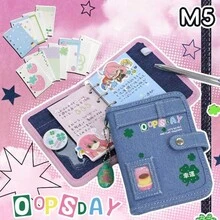 1pc Cowboy M5 Loose Leaf Ledger Retro Mini Portable DIY Notebook, Can Hold Postcards, Idol Kpop Cards, Life Records, Back To School - Multicolor - View 2