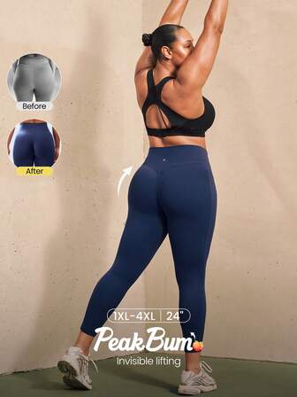GLOWMODE 24" Leggings in Große Größen FeatherFit™-Sculpt mit Peakbum-Effekt, schweißableitend, kompressiv, unsichtbar Po-hebend, mit Seitentaschen, für mittlere Belastung, Workout, Laufen, Training, Fitnessstudio, Alltags-Aktivkleidung