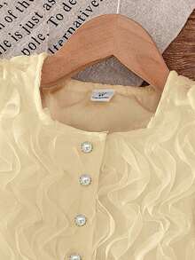 SHEIN Elladie kids 两件套少女时尚碎花荷叶袖法式衬衫上衣+半裙可爱甜美套装，夏季 - 香檳色 - 查看 3