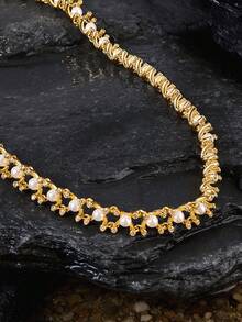 Opalesca Collar de perlas y diamantes, accesorios de boda/novia, estilo fairycore/hadas, perlas, flores, otoño/invierno, para mamá/mujer/niña/madre, elegante, premium, Día de San Valentín, regalo - Dorado - Ver 6
