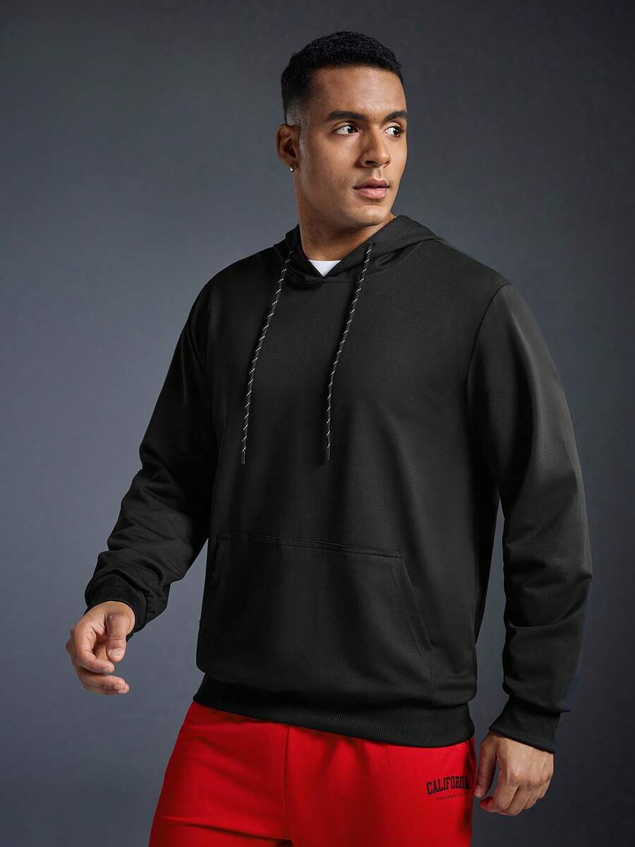 Driftmere 时尚休闲连帽衫，男士运动日常百搭长袖上衣，带口袋 - 可机洗，黑色连帽套头衫，春夏休闲男士连帽衫，舒适柔软的运动休闲风卫衣，运动时尚，适合春夏穿着 - 黑色 - 查看 1