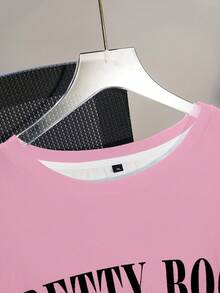 Betty Boop x SHEIN 大码女式休闲卡通人物字母印花落肩宽松短袖T恤，夏季 - 白色 - 查看 3