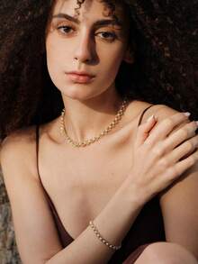 Opalesca 珍珠钻石手链，服饰，复古，婚礼/新娘配饰，仙女风/仙子风，珍珠，金属质感/纹理，秋冬，优雅，送给妈妈/女士/女孩/母亲，高级，复古，叠戴，水晶，黄金，串珠，情人节，礼物 - 金色 - 查看 4