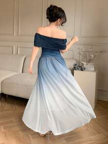 DAZY Women's Elegant Ombre Off-Shoulder Midi Dress, Summer Wedding Guest Dress Sundress - Blue - View 2