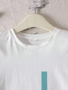 Tetris™ X SHEIN 少女休闲日常通勤游戏字母印花短袖白色T恤，夏季 - 白色 - 查看 4