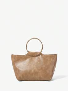 Maija 女士手提包，复古风，经典款，五金手柄，PU拼接，时尚优雅，简约百搭，个性十足，经典百搭，适合通勤、办公、约会、日常、购物、下午茶等场合。 - 彩色 - 查看 4