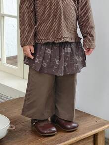 Dazy Kids Baby Girl Casual Loose 2 In 1 Floral Print Straight Leg Pants - Coffee Brown - View 1