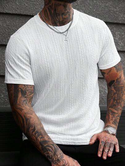 Manfinity CasualCool Herrtröja med rund hals och textur, enfärgad och mångsidig kortärmad