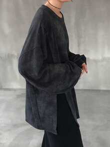 FRIFUL Áo thun nữ dáng rộng, xẻ vai, kiểu dáng thường ngày, thích hợp cho mùa thu. - Xám - Xem 4