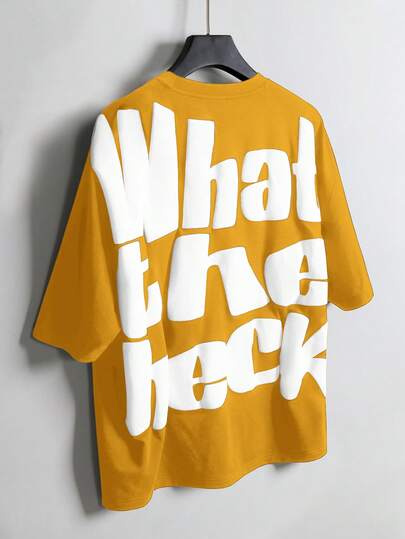 Manfinity EMRG 男士休闲时尚街头通勤字母压纹宽松T恤，夏季