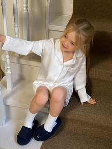 DAZY Young Girls Lace Patchwork Satin Loose Shirt Top & Super Shorts Loungewear Set, Fall Spring - White - View 4