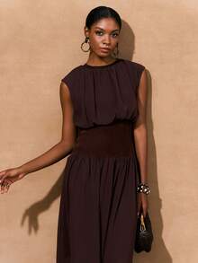 Zivah 2026 Vacation Casual Distinctive AB Material Patchwork Elegant Brown Dress - Brown - View 3