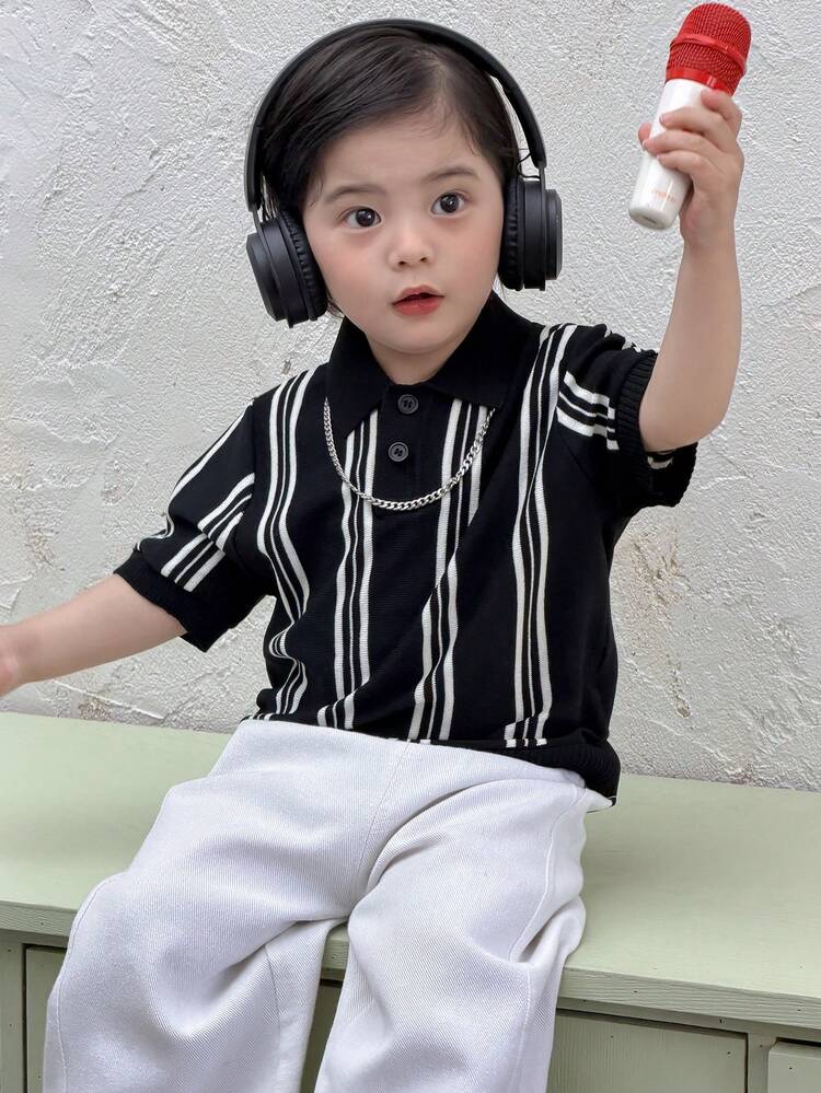 Toddler Boys' Striped Polo Collar Short Sleeve Knit Top, Spring/Summer