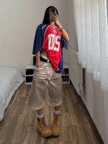 StreetHx 女士宽松V领T恤，印有运动赛事数字、嘻哈舞蹈图案，宽松上衣，适合棒球、足球等运动。 - 紅色 - 查看 5