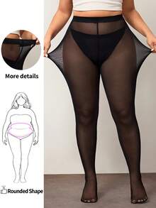 Enliva Plus Size Women's Solid Color Pantyhose Sexy Sheer High Stretch Tights, For Apple & Rounded Body Shape