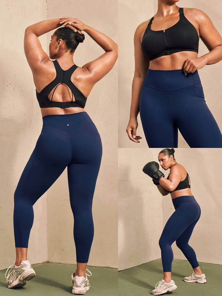 24" Plus Size FeatherFit™-Sculpt Peakbum Prepare For Lift Off Sweat-Wicking Compressive Invisible Butt Lifting Leggings Side Pockets Medium Impact Workout Running Training Gym Daily Active Wear